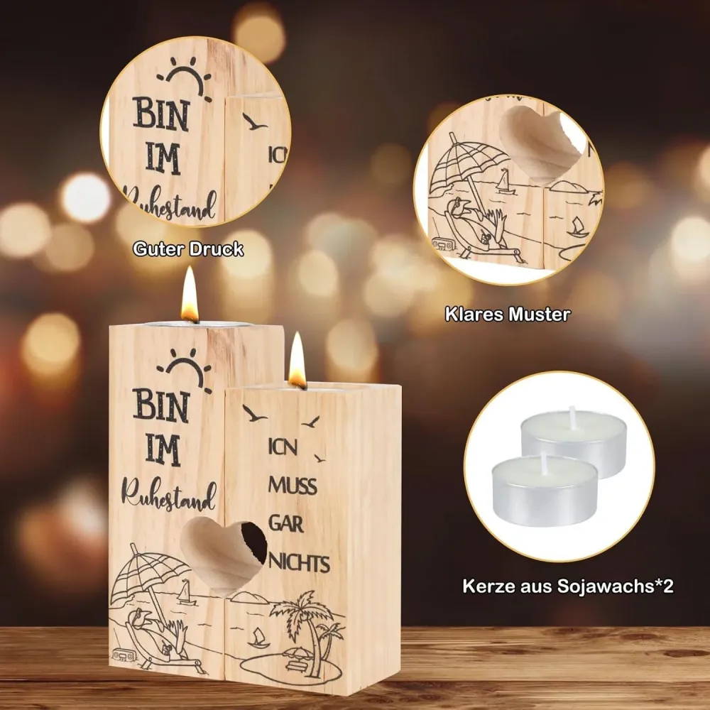 Ruhestand Geschenk Kerzenständer Holz Renteneintritt Deko