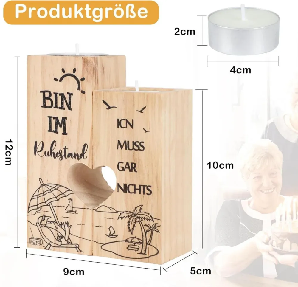 Ruhestand Geschenk Kerzenständer Holz Renteneintritt Deko