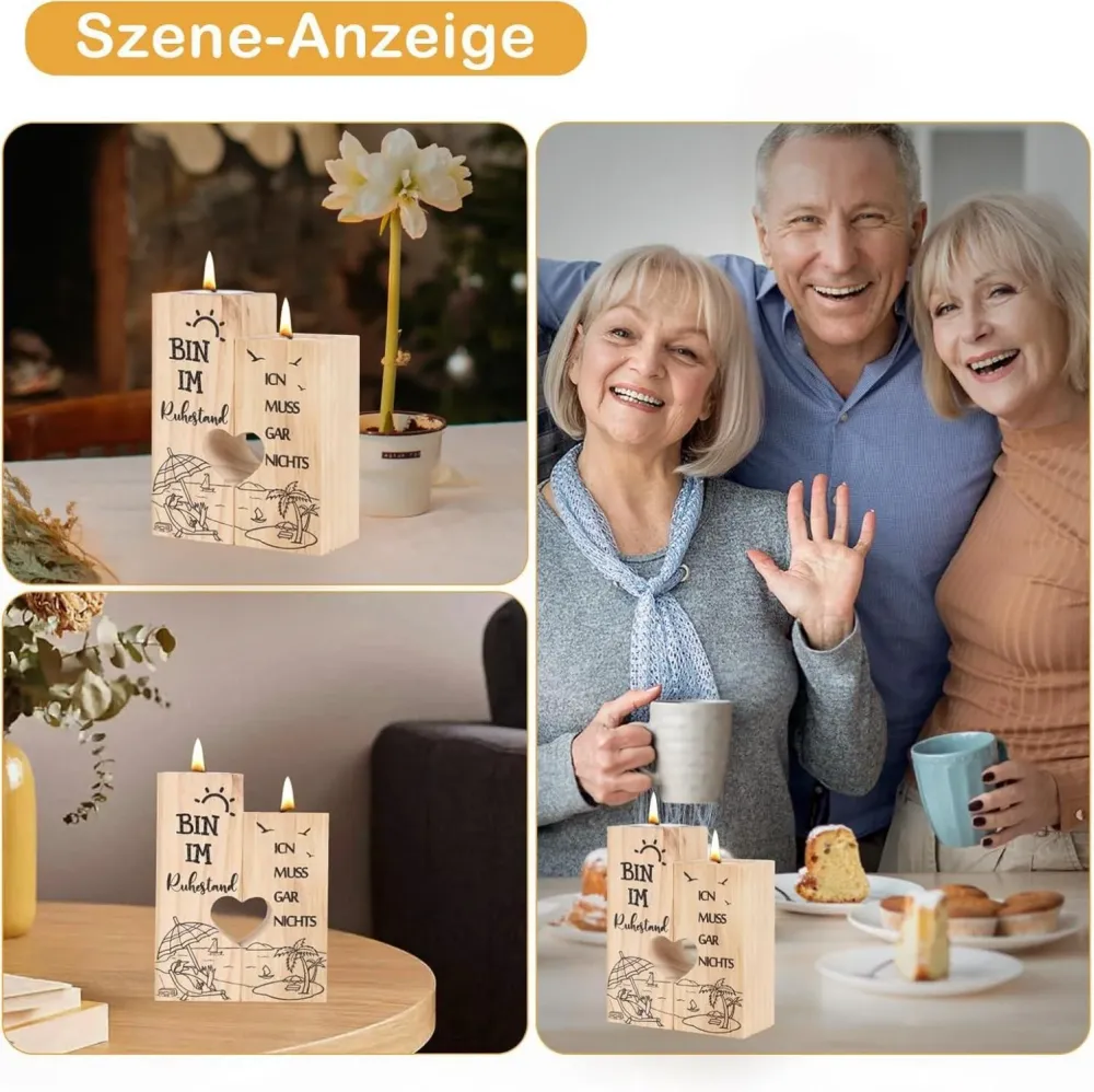 Ruhestand Geschenk Kerzenständer Holz Renteneintritt Deko