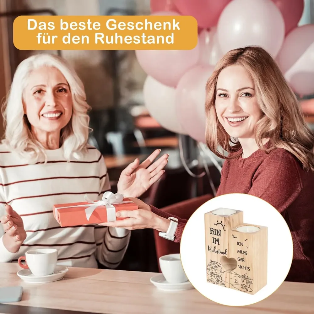 Ruhestand Geschenk Kerzenständer Holz Renteneintritt Deko