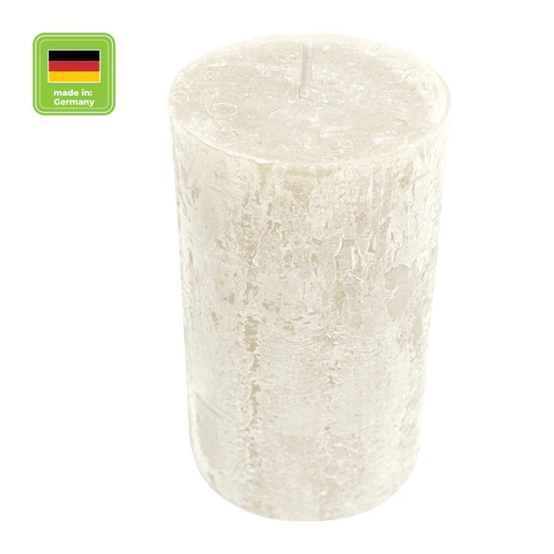 RUSTIC-Stumpenkerze Wollweiß, WENZEL, 110/60 mm, Brenndauer ca. 38h, selbstverlöschend