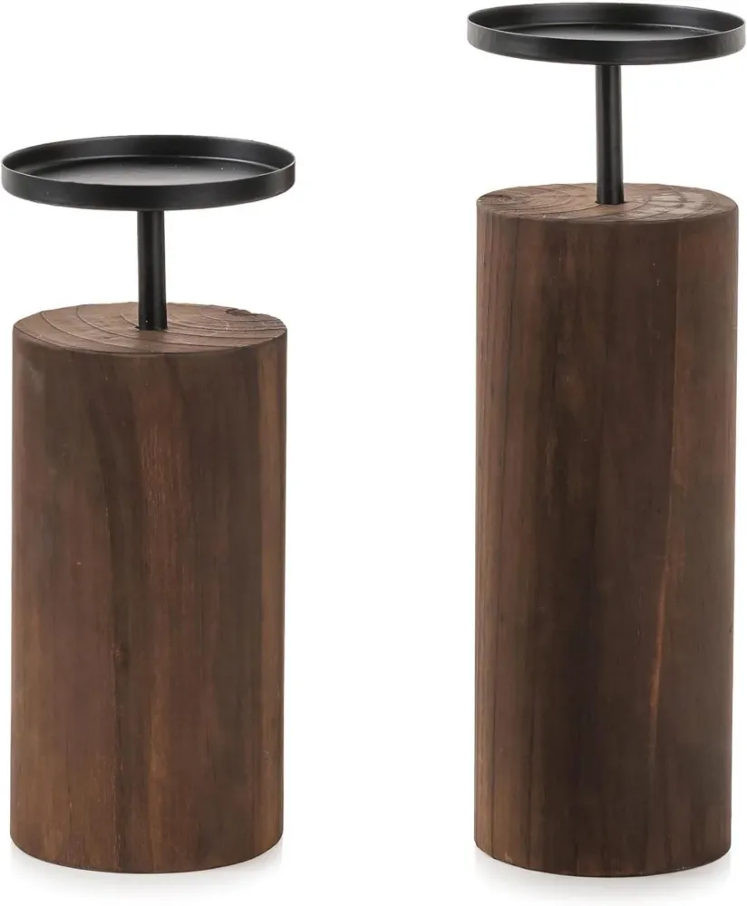 Rustikaler Holz-Kerzenhalter 2er Set für Stumpenkerzen