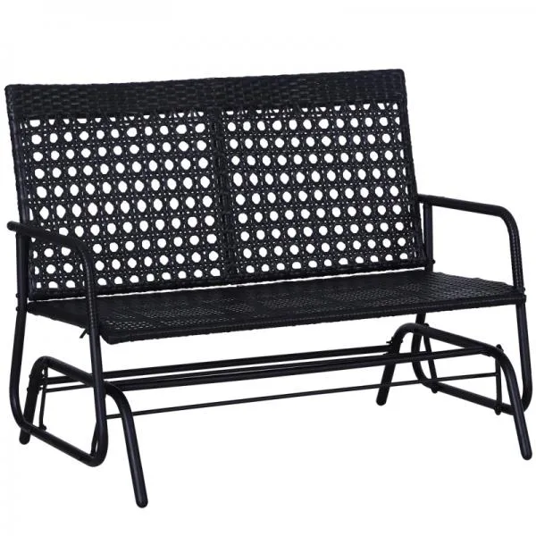 Schaukelbank Gartenschaukel Polyrattan 2-Sitzer schwarz
