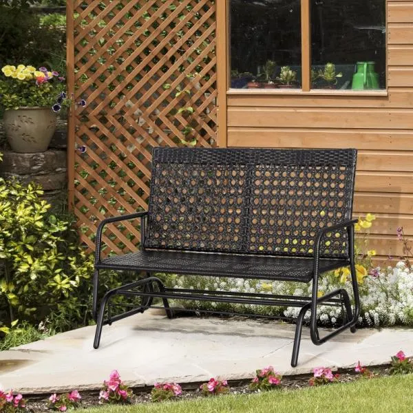 Schaukelbank Gartenschaukel Polyrattan 2-Sitzer schwarz
