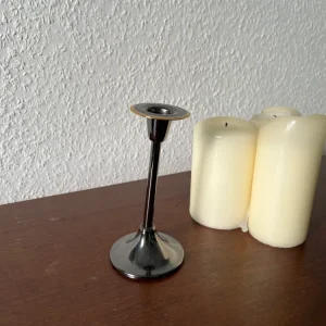 Schwarz Silberner Kerzenständer Kerzenhalter Asymmetrisch Schräg Goldrand Vintage 80er
