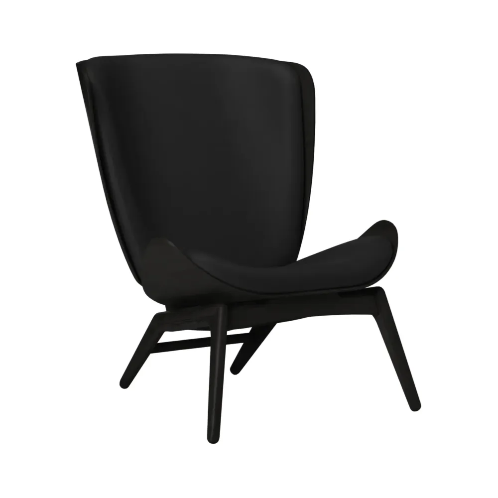 Sessel READER schwarze Leder mit schwarzem Fußteil