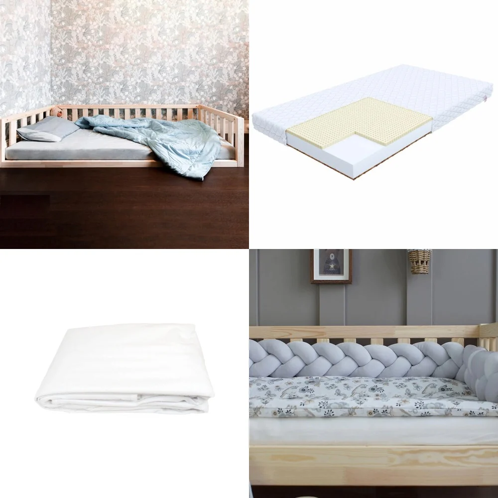 Set - Bodenbett Ruut mit Matratze, Bettschlange & Schoner