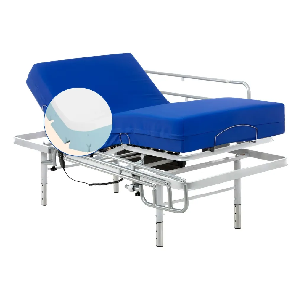 Set verstellbares Pflegebett mit viskoelastischer Matratze Professional V6 (90x200 cm, Bettgitte)