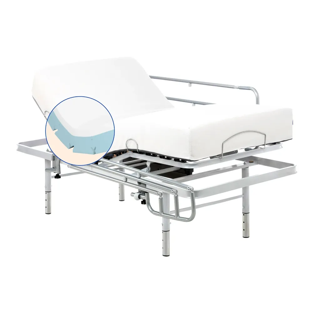 Set verstellbares Pflegebett mit viskoelastischer Tencel-Matratze | Kabellose Fernbedienung (80x190 cm, Seitengitter)