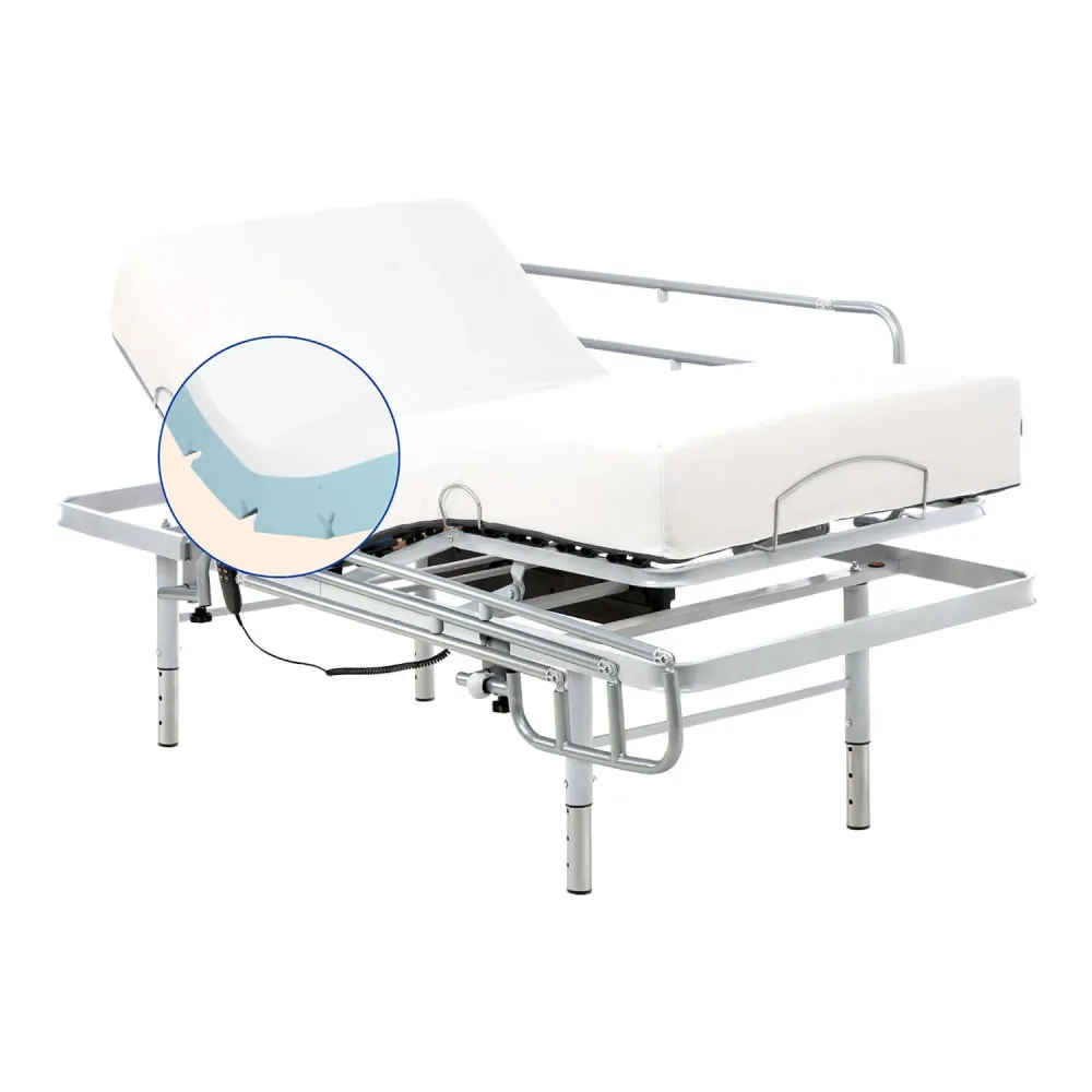 Set verstellbares Pflegebett mit viskoelastischer Tencel-Matratze (90x190 cm, Seitengitter)