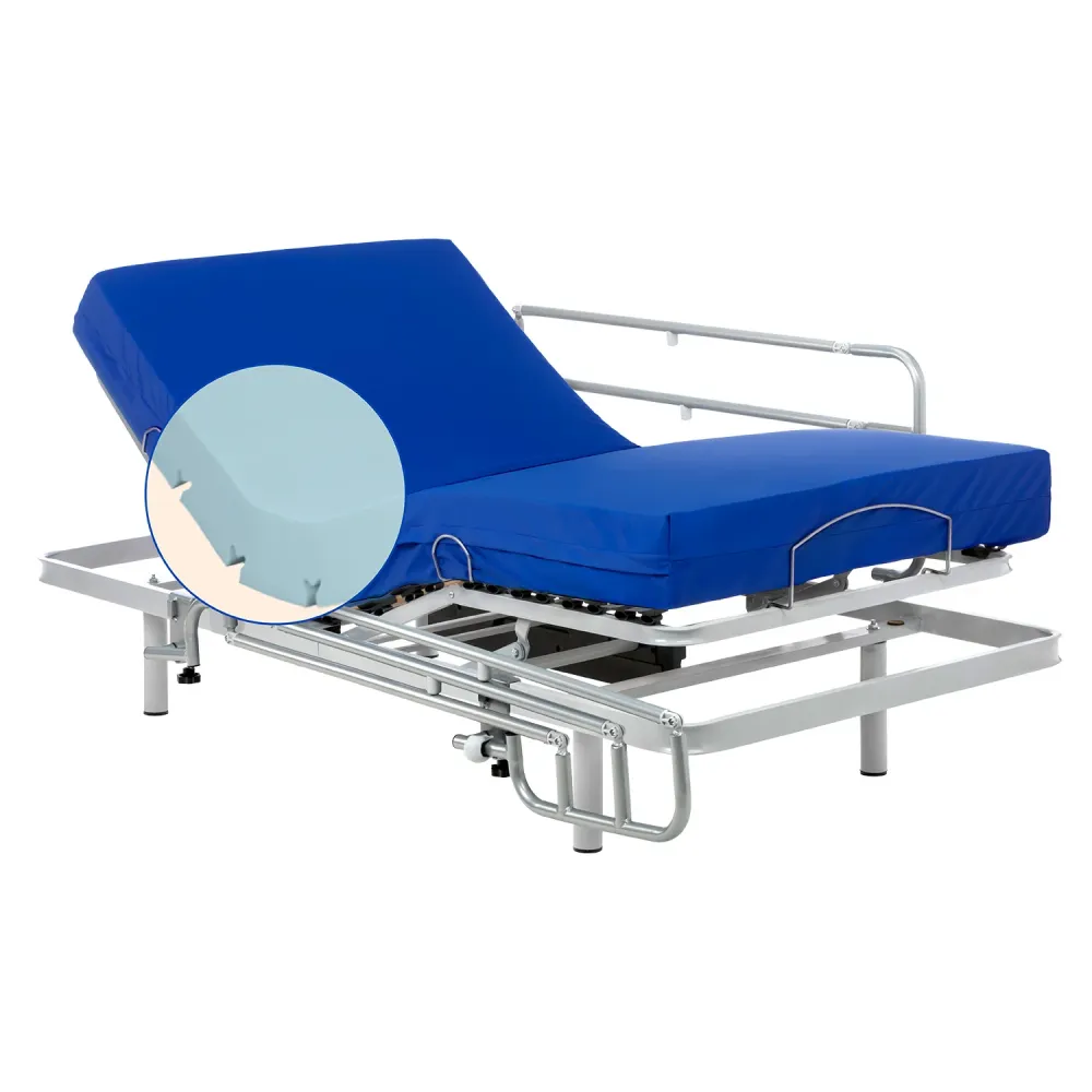 Set verstellbares Pflegebett mit wasserdichtem Professional HR-Matratze | Kabellose Fernbedienung (90x190 cm, Seitengitter)