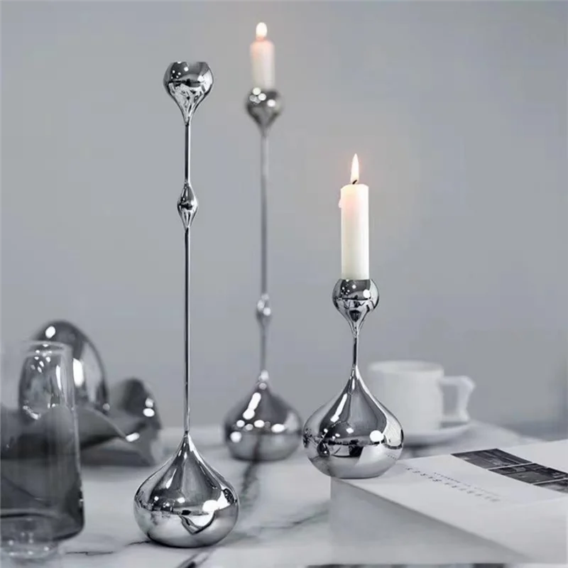 Silberner Metall Kerzenhalter – Romantischer Kunst Kerzenständer für Esstisch, Hochzeit & Fotografie
