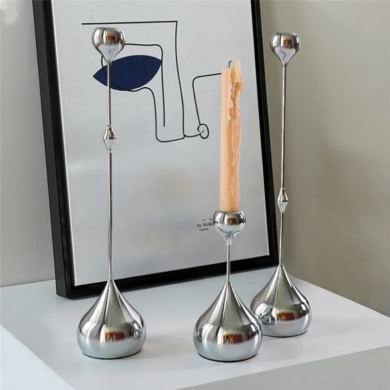 Silberner Metall Kerzenhalter – Romantischer Kunst Kerzenständer für Esstisch, Hochzeit & Fotografie