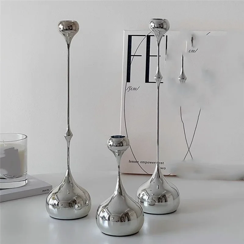 Silberner Metall Kerzenhalter – Romantischer Kunst Kerzenständer für Esstisch, Hochzeit & Fotografie