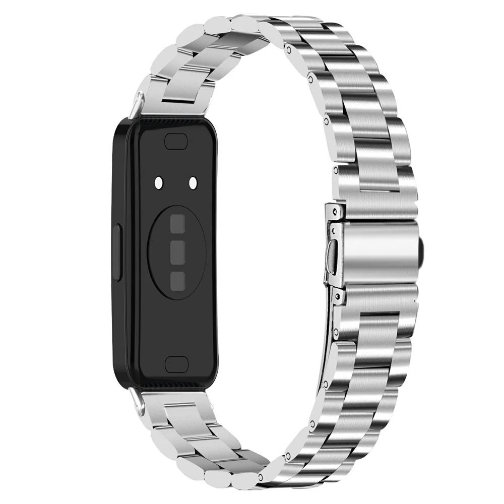 Silbernes Uhrenarmband Huawei Band 10 / 9 / 8 Edelstahl-Metallarmband mit 3 Perlen