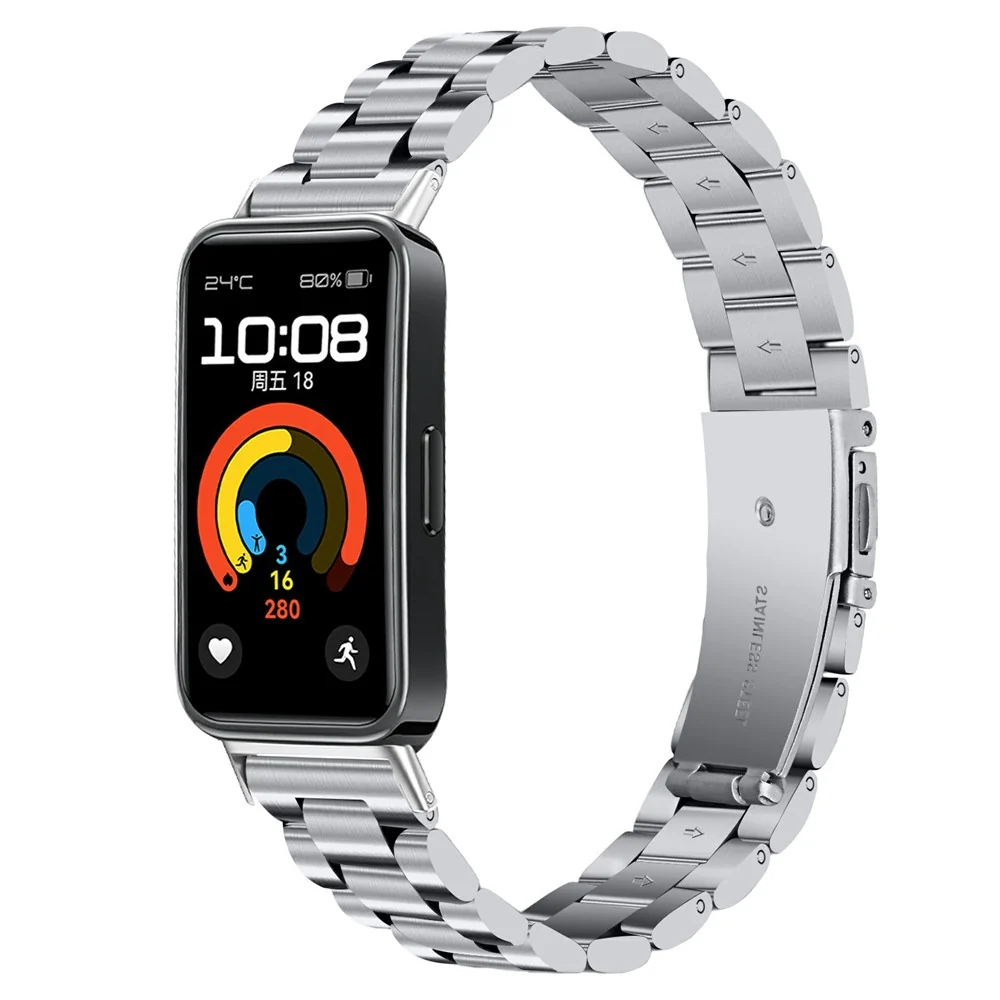 Silbernes Uhrenarmband Huawei Band 10 / 9 / 8 Edelstahl-Metallarmband mit 3 Perlen