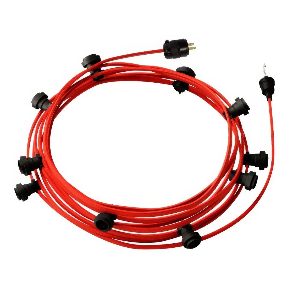 Sofort einsetzbare 12 m Lichterkette mit 5 schwarzen Fassungen, Haken und Stecker – CM09