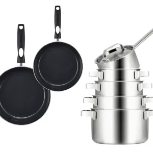 Sola Kochgeschirr Set Ruby 7-teilig Premium Triply RVS - Kochtopf ø 16, 18, 20 und 24 cm und Stielkasserolle ø 16 cm & BEK...