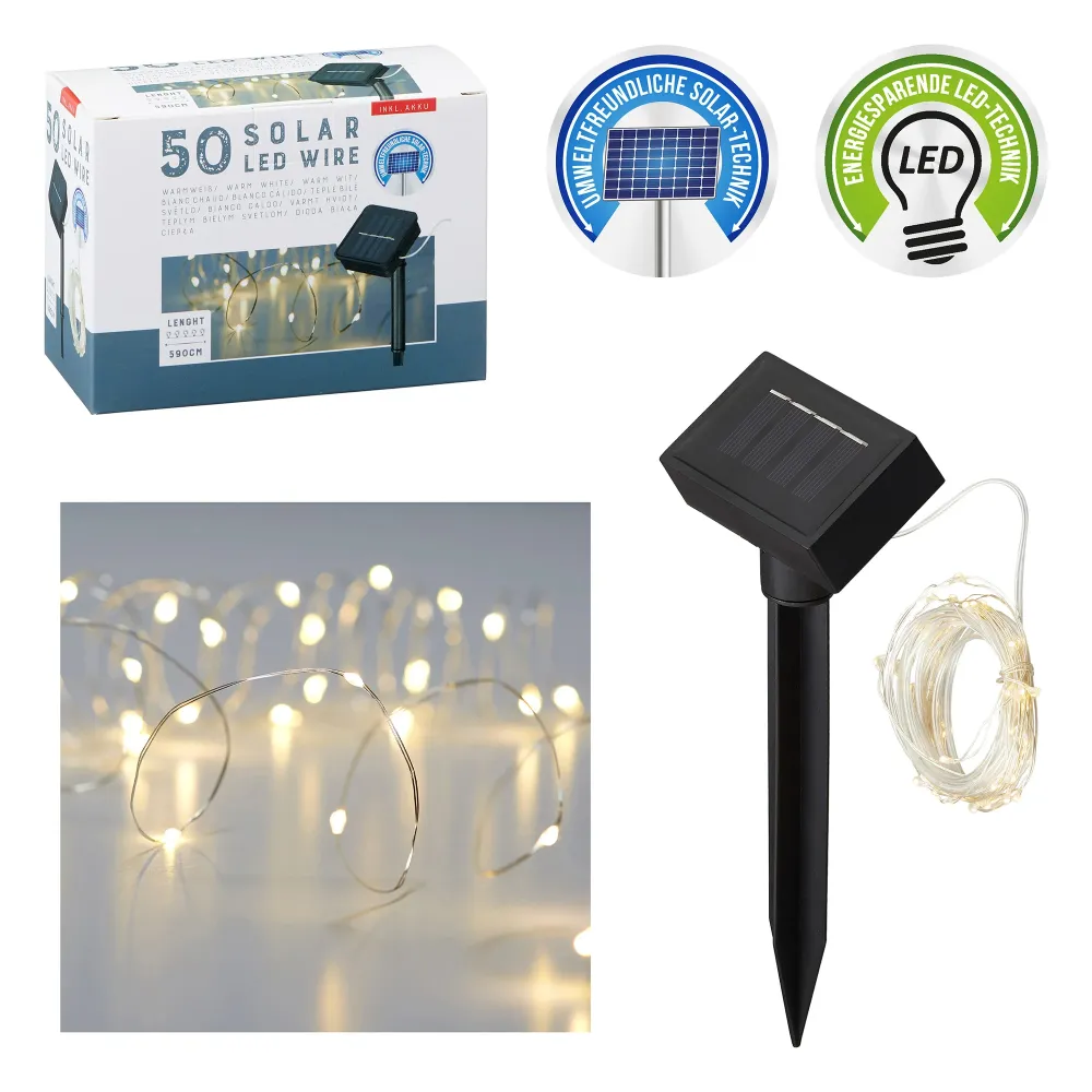 1x SOLAR LED-Lichterkette, Kupferdraht , 50x LED, 5.90m