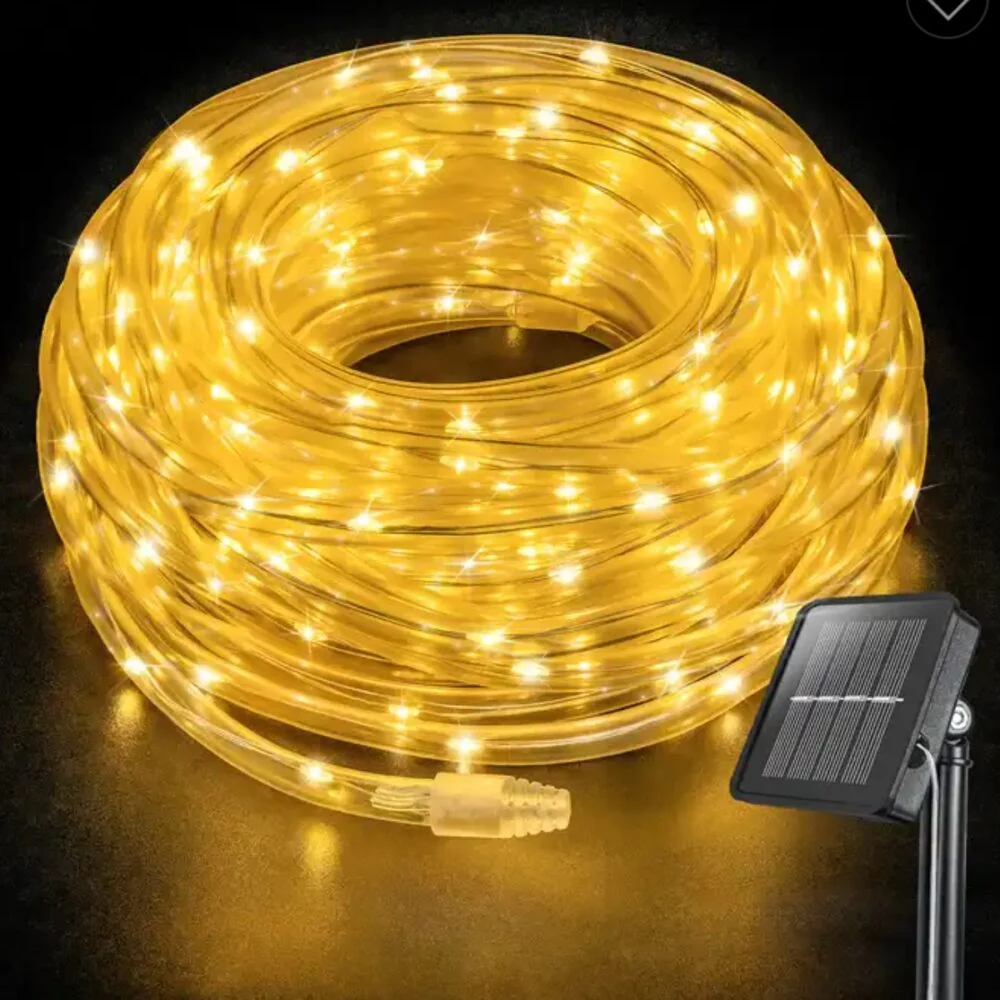 Solar-Partybeleuchtung / Lichterkette | Seil | 12 Meter | 100 LEDs | Warmes Licht