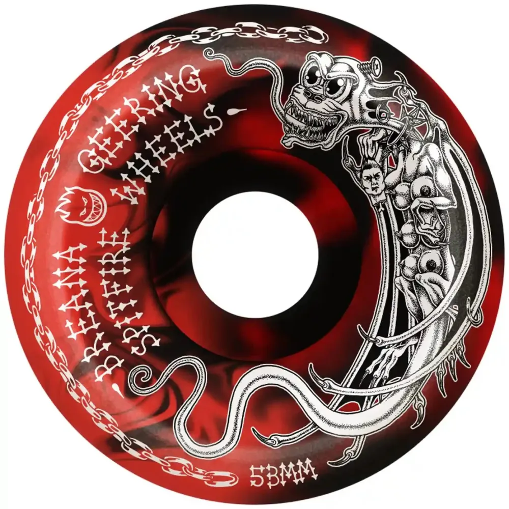 Spitfire 53mm 99A Formula Four Conical Full Geering Tormentor Black Red Swirl Wheels