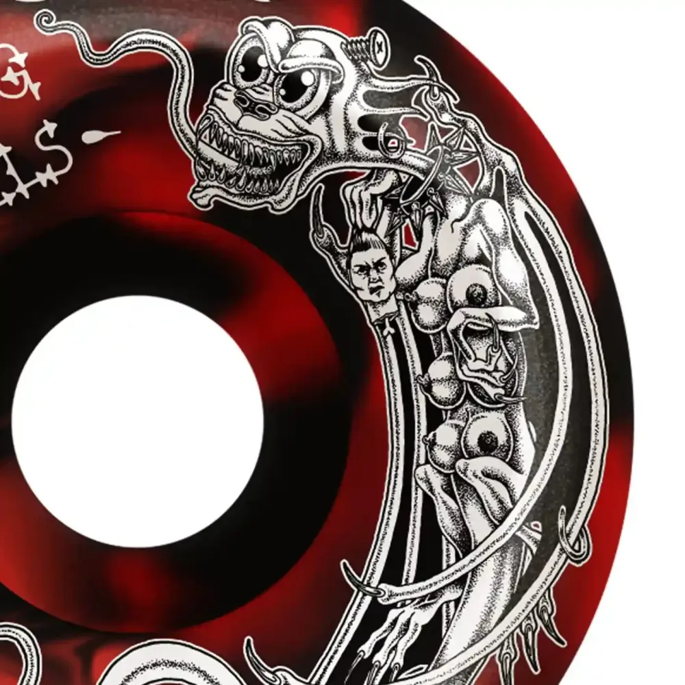 Spitfire 53mm 99A Formula Four Conical Full Geering Tormentor Black Red Swirl Wheels