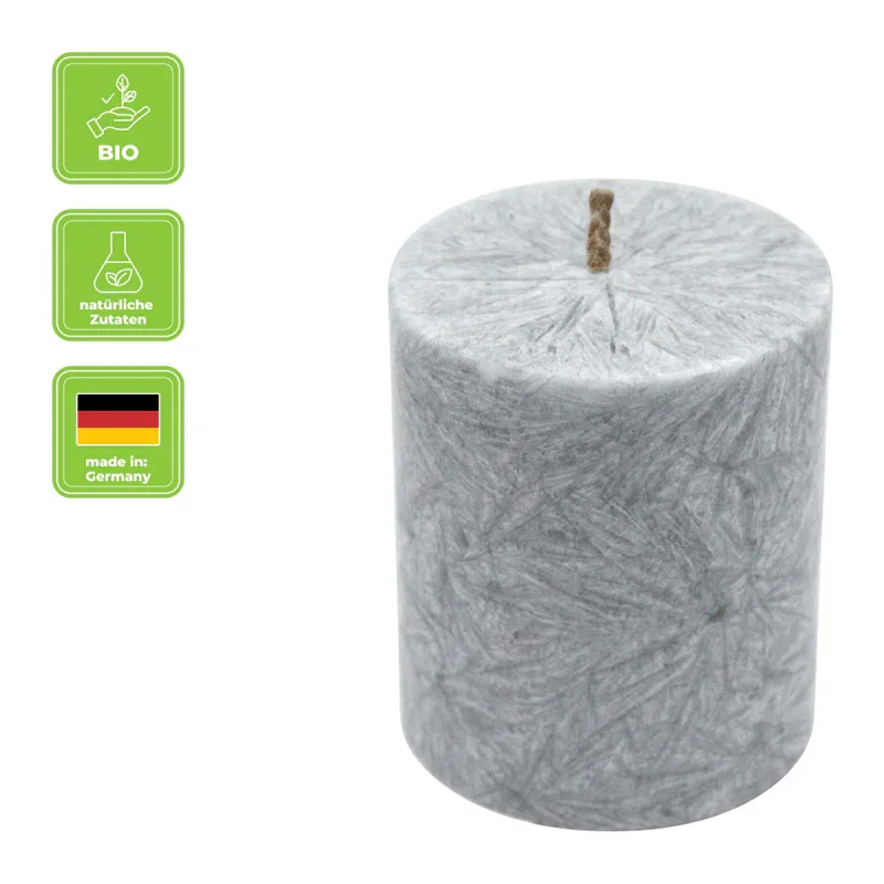 Stearin-Stumpenkerze, Grau, 64/75 mm, 100% pflanzlicher Wachs, KERZENFARM HAHN, Brenndauer ca. 19,5h
