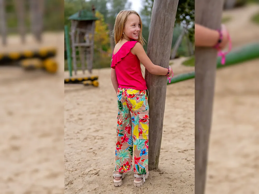 Stretch Baumwollsatin Blumen bunt auf Camel