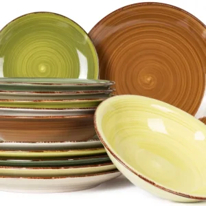Studio Tavola Geschirrset Deep Forest - 18-teilig / 6 Personen - 6 Speiseteller, 6 Suppenteller und 6 Frühstücksteller