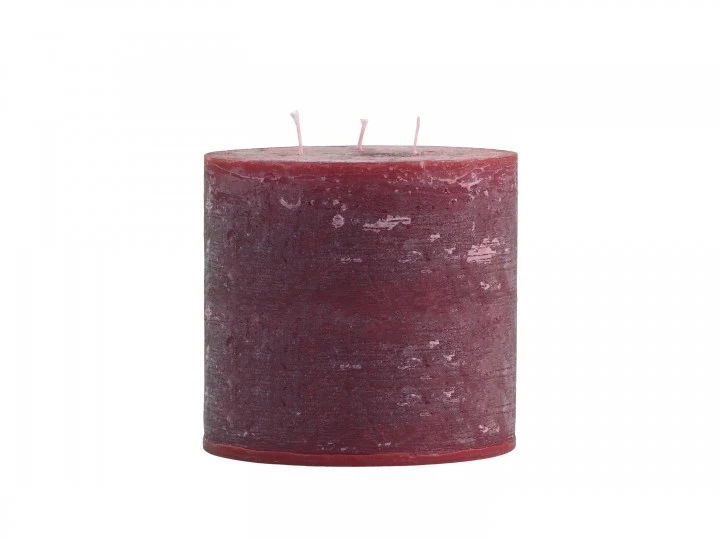 Stumpenkerze, Altarkerze, 3 Dochte, 15cm hoch, 15cm Durchmesser, rot, dunkel rot