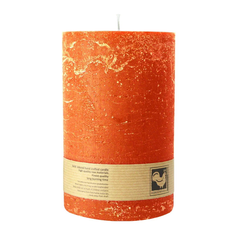 Stumpenkerze aus Paraffin, Orange, Country, 100/150 mm, KERZENFARM HAHN, Brenndauer ca. 88h