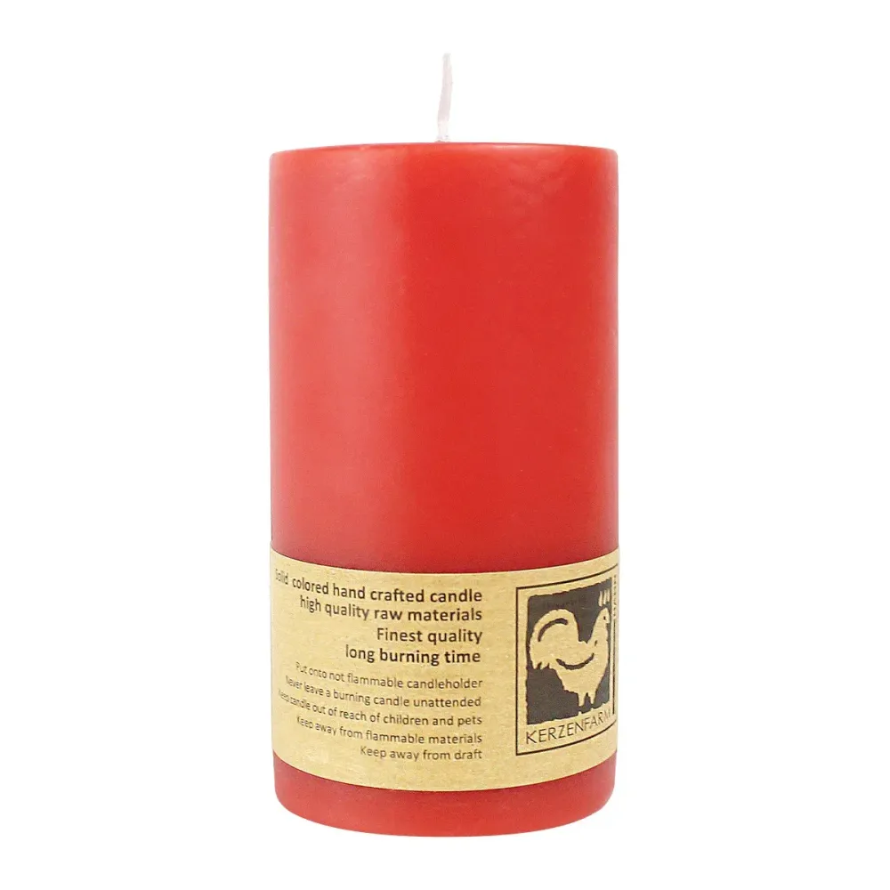 Stumpenkerze aus Paraffin, Rot, 50/90 mm, KERZENFARM HAHN, Brenndauer ca. 29h