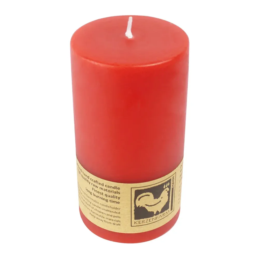 Stumpenkerze aus Paraffin, Rot, 50/90 mm, KERZENFARM HAHN, Brenndauer ca. 29h
