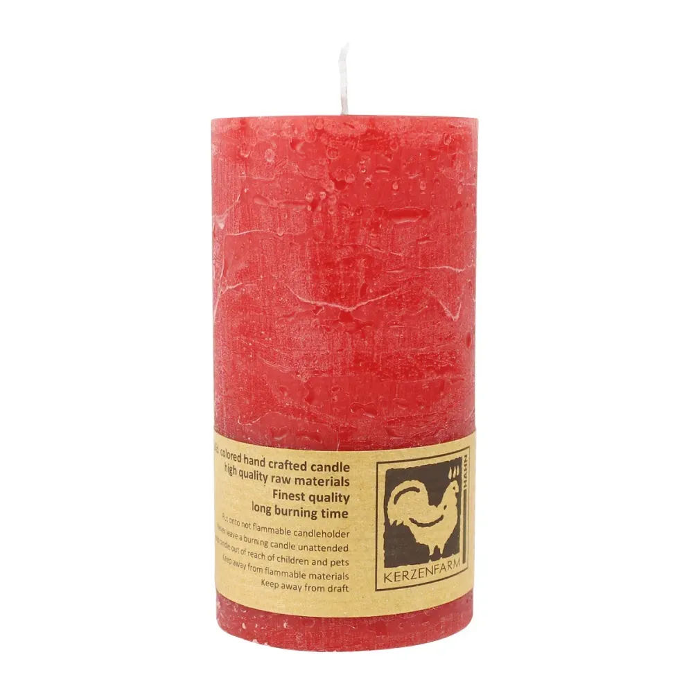 Stumpenkerze aus Paraffin, Rot, Country, 50/90 mm, KERZENFARM HAHN, Brenndauer ca. 29h
