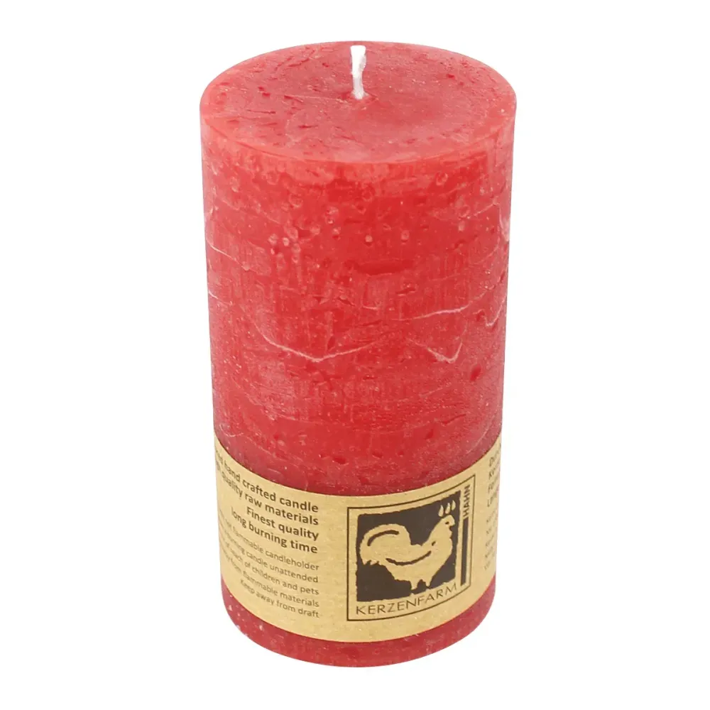 Stumpenkerze aus Paraffin, Rot, Country, 50/90 mm, KERZENFARM HAHN, Brenndauer ca. 29h