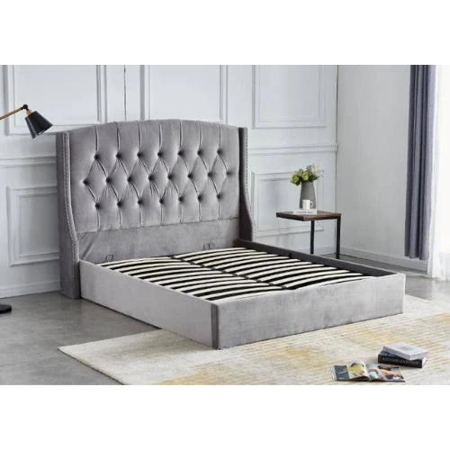 SULTAN Stauraumbett mit rautenförmig gemustertem Bettbezug grauem Samt, 140 x 190 cm, EURODESIGN 747G140