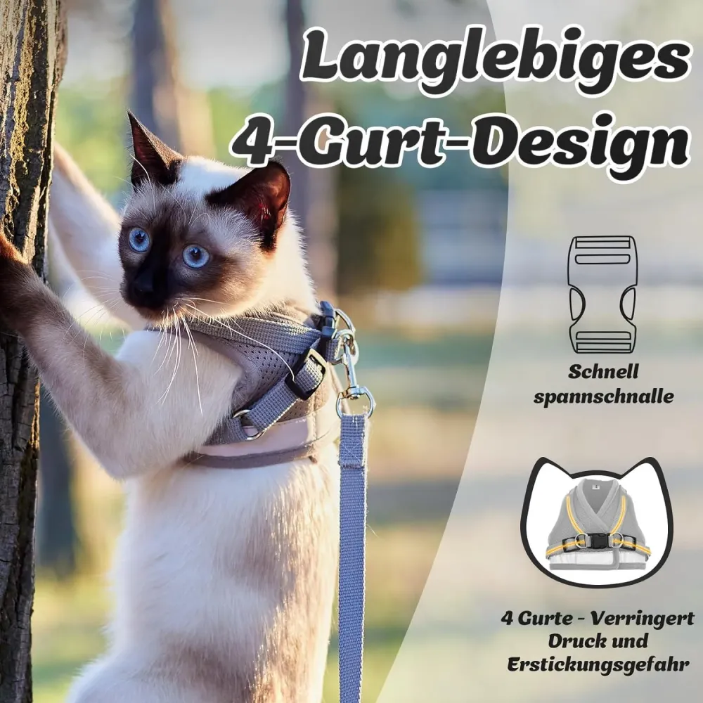Supet Katzengeschirr mit reflektierendem Band M Grau