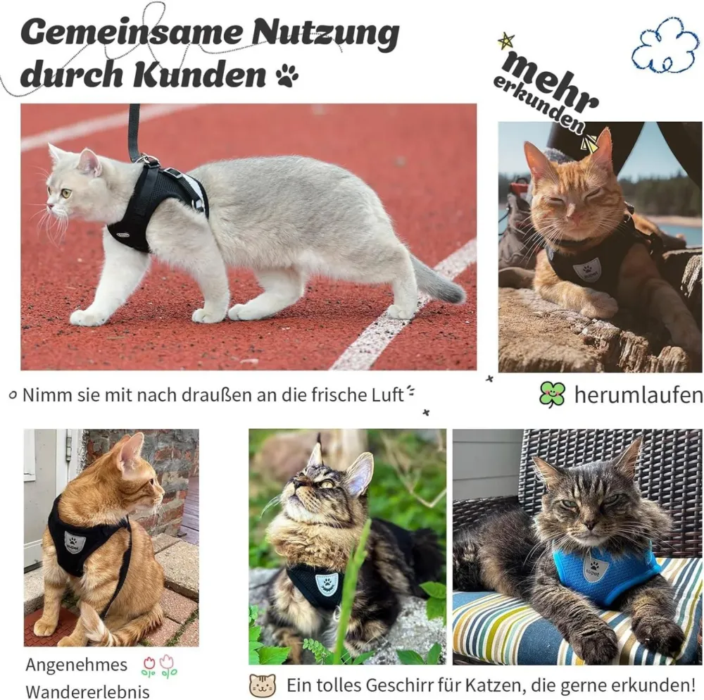 Supet Katzengeschirr mit reflektierendem Band M Grau