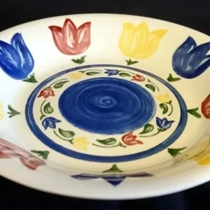 SUPPENTELLER - Keramik / Steingut, Flora Blumenblüten Tulpen Kreis Linien Striche Motiv Dekor (BC)