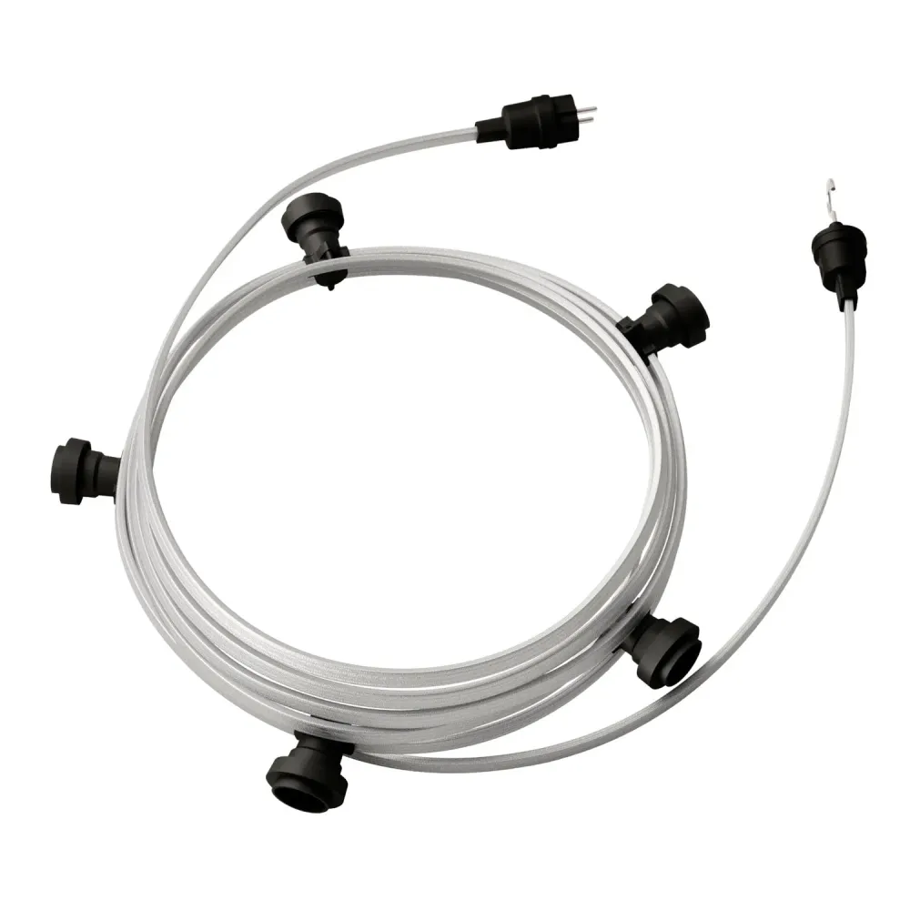 System Lumet Lichterkette 7,5 m mit Textilkabel CM02, 5 Fassungen, schwarzer Haken und Stecker
