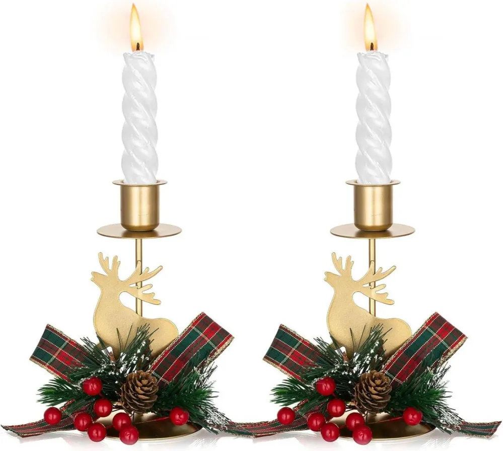 Sziqiqi Kerzenhalter Hirsch Gold Metall Weihnachtstisch 2