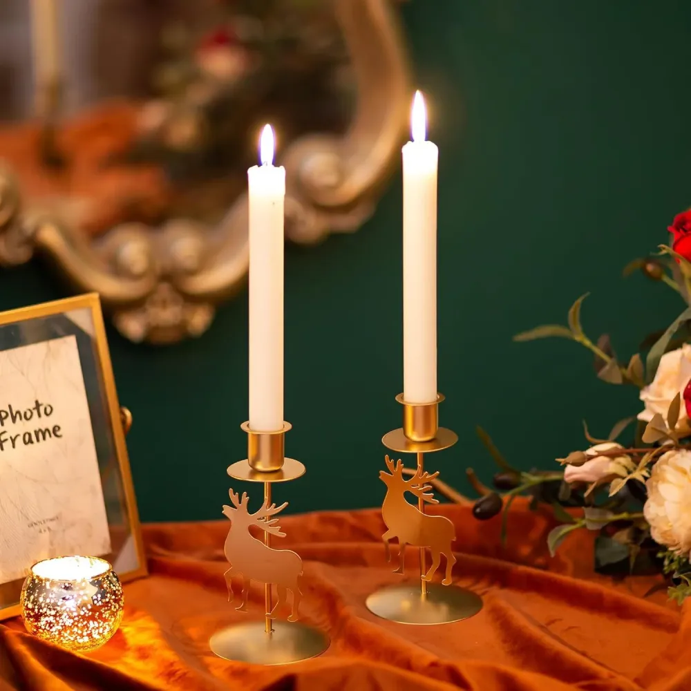 Sziqiqi Kerzenhalter Hirsch Gold Metall Weihnachtstisch 2