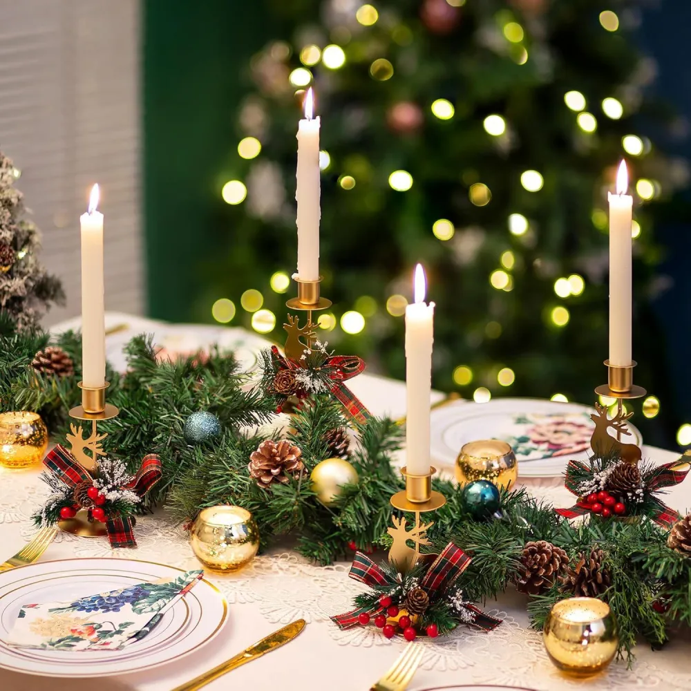 Sziqiqi Kerzenhalter Hirsch Gold Metall Weihnachtstisch 2
