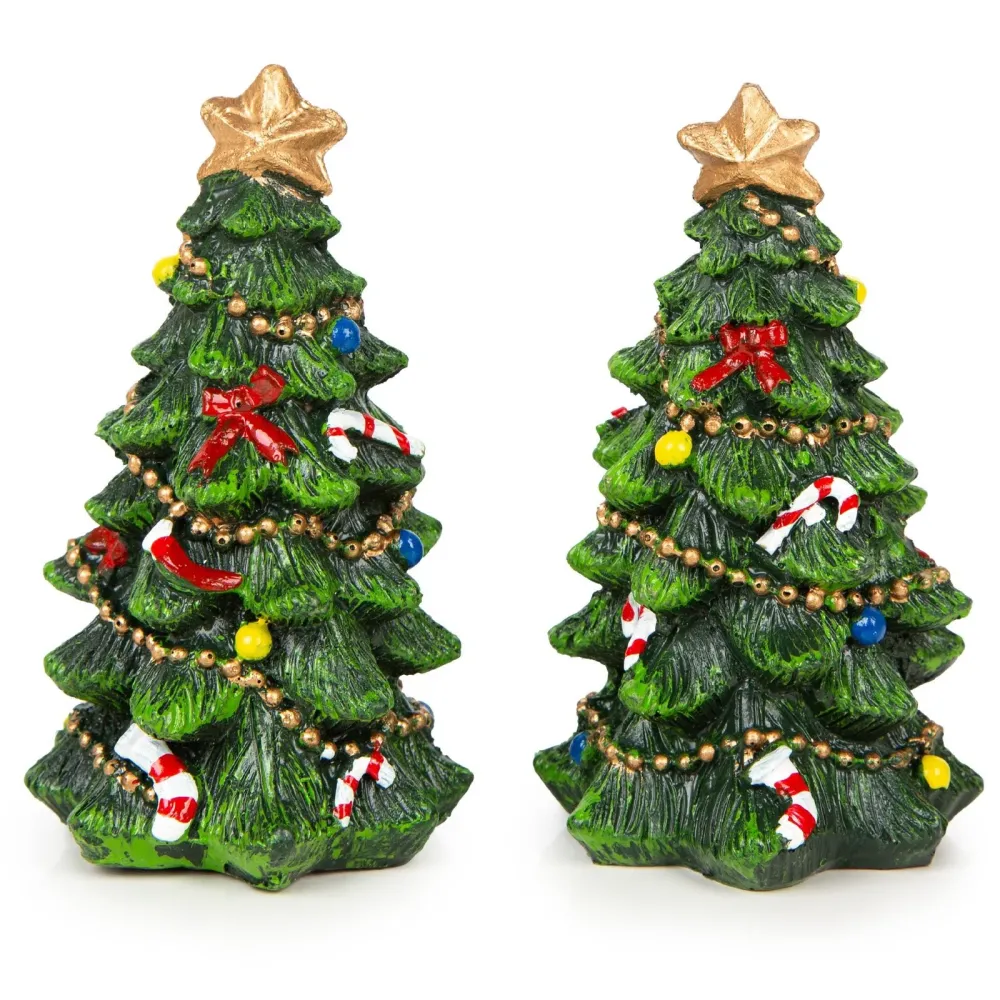 2 Tannenbaum Figuren - künstliche Weihnachtsbäume 11 cm grün