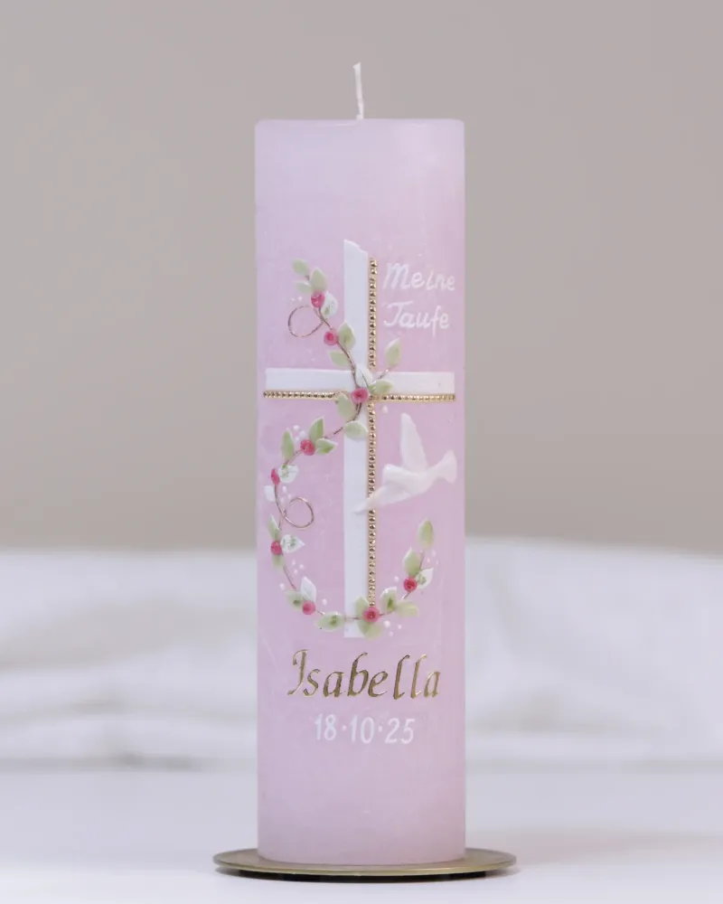 Taufkerze · Isabella · pastellrosa · handgegossen & verziert