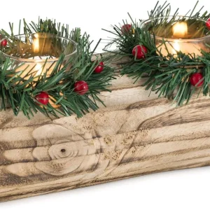 Teelichthalter Weihnachten Holz Yule Log Kerzenständer 23cm
