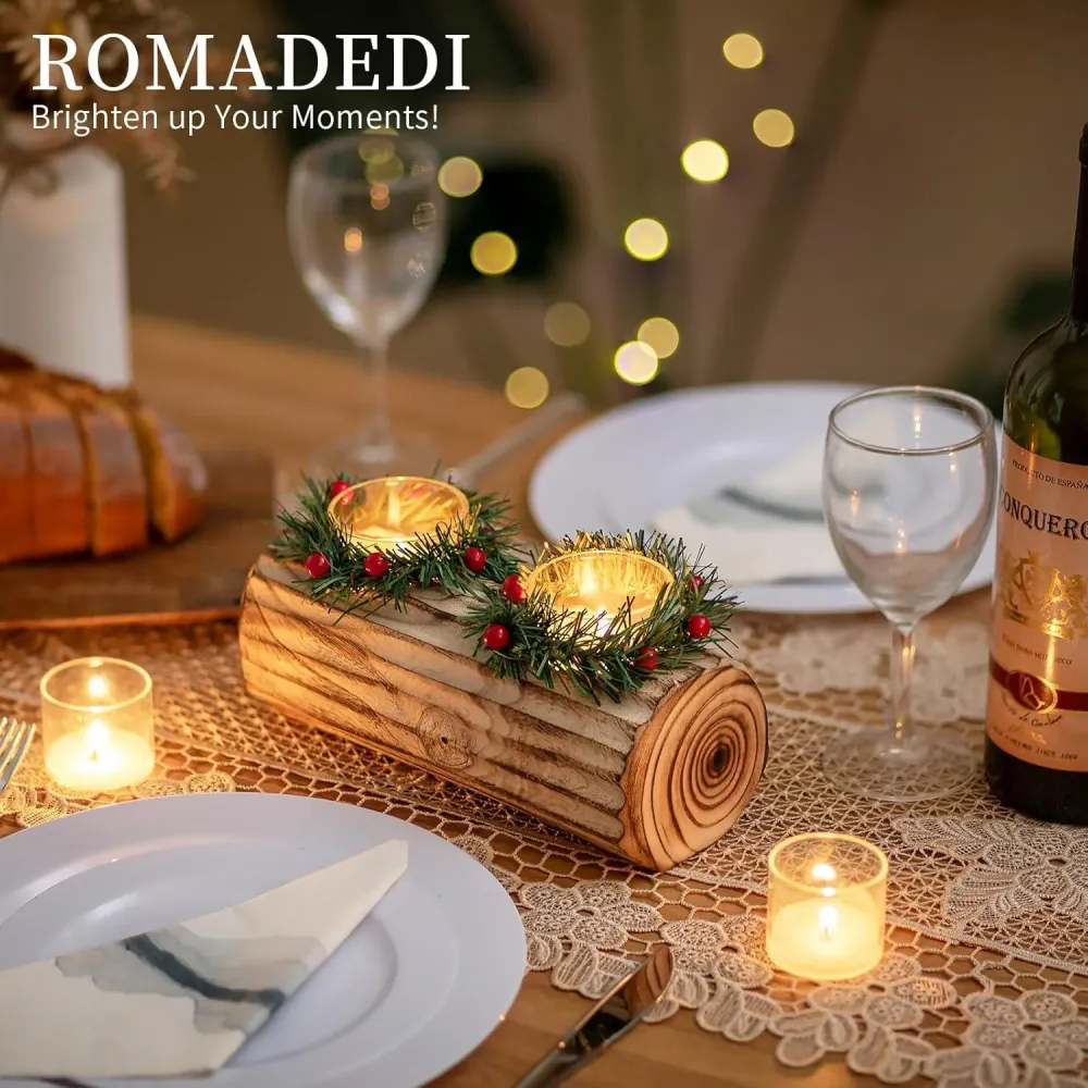 Teelichthalter Weihnachten Holz Yule Log Kerzenständer 23cm