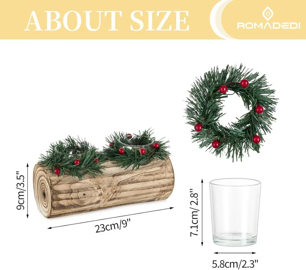 Teelichthalter Weihnachten Holz Yule Log Kerzenständer 23cm