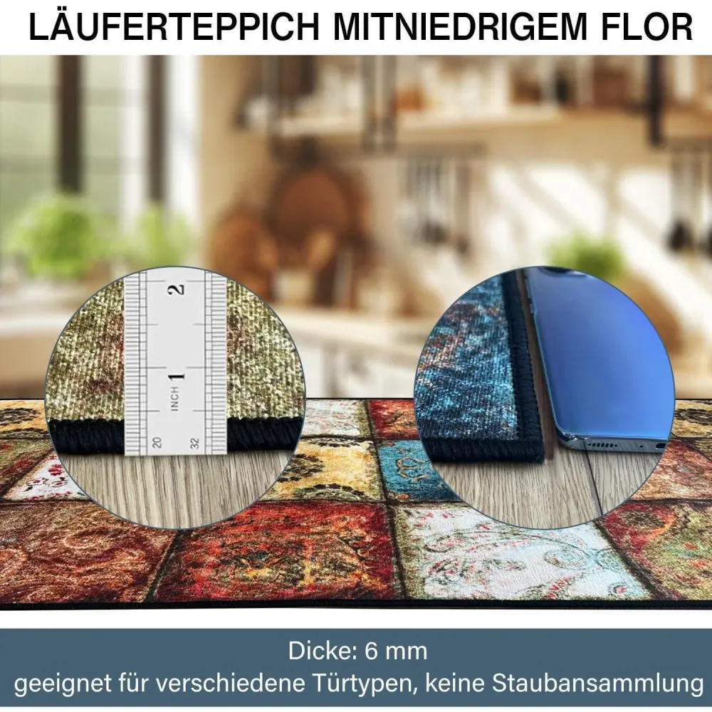 Teppich Läufer Flur rutschfest 60x150 cm Waschbar Modern