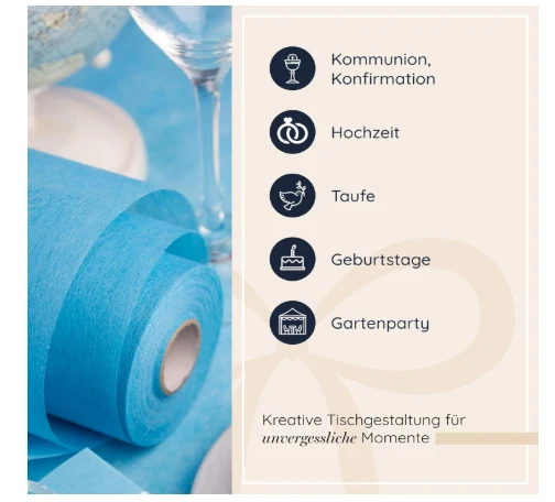 Tischläufer Aqua Blau 30cm x 25m | 100% Mosel